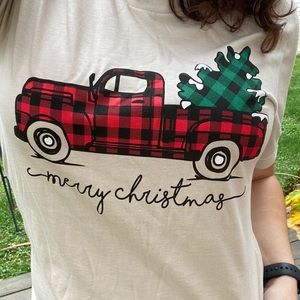 Buffalo plaid merry Christmas truck tee!